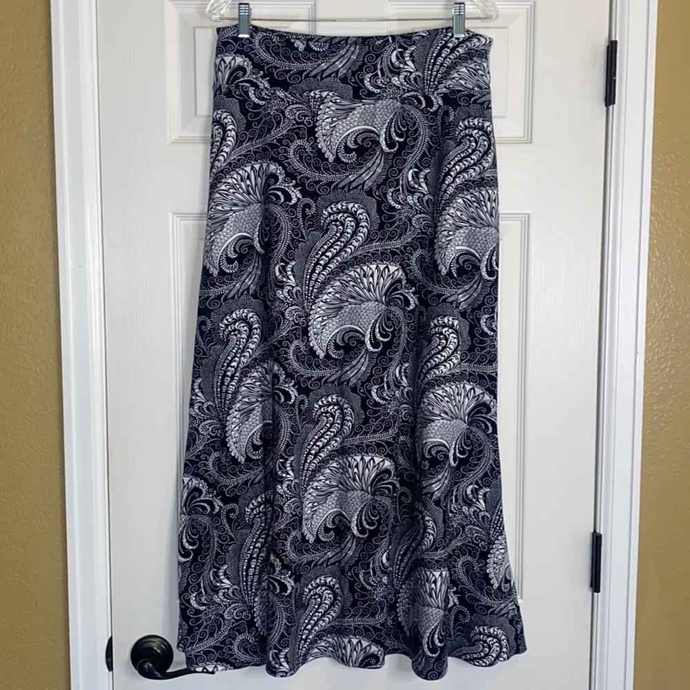 Talbots Paisley Black / White Long Maxi Skirt - M